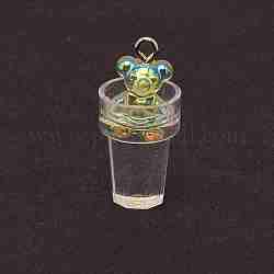 AB Цвет пластиковые кулоны, с платиновыми тоновыми железными петлями, имитация еды, пузырьковый чай с медведем, зелёные, 26.5x12.7 мм, отверстие : 2 мм