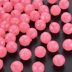 Perles en acrylique de gelée d'imitation, facette, ronde, rose chaud, 10x9.5mm, Trou: 1.8mm, environ 890 pcs/500 g