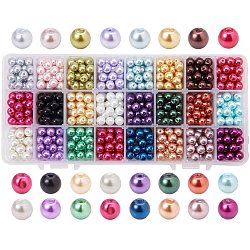 Umweltfreundliche runde Perlen aus gefärbtem Glasperlen, Mischfarbe, 8 mm, Bohrung: 1 mm, über 30pcs / Fach, 720 Stück / Karton