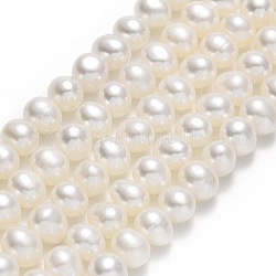 Hebras de perlas de agua dulce cultivadas naturales, redondo, crema, 5~6x5.5~6.5x5.5~6mm, agujero: 0.7 mm, aproximamente 71~76 pcs / cadena, 14.37~14.57 pulgada (36.5~37 cm)