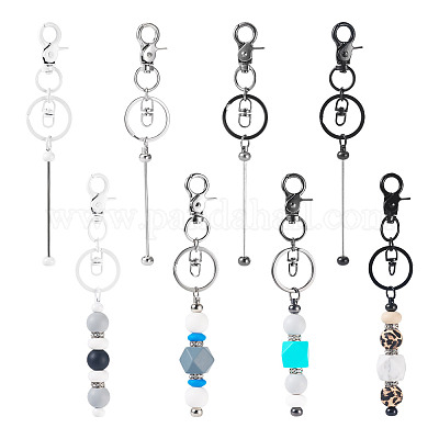 8 Stück 4-Farben-Legierung Beadable Bar Schlüsselanhänger für DIY Handwerk Schmuckherstellung&nbsp;KEYC-TA0001-36-1