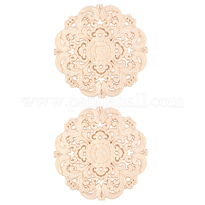 Unpainted Round Wood Carved Decal Onlay Applique Furniture Cabinet Decoration 
