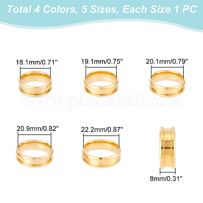 20pcs 5 Colors Blank Core Ring Size 7 Stainless Steel Grooved
