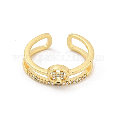 Anillo con patrón de letra h anillos de puño abiertos de circonita cúbica transparente con micro pavé de latón&nbsp;RJEW-G309-21G-1