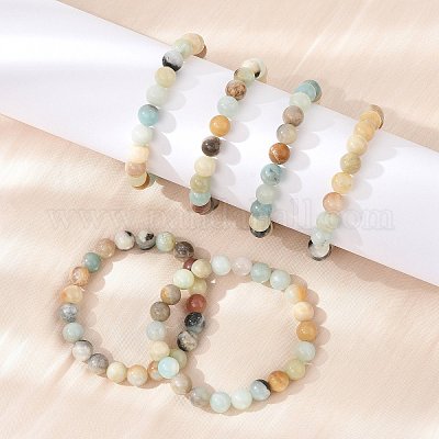 Bracelets extensibles en perles d'amazonite de fleurs naturelles&nbsp;BJEW-F380-01-B09-1