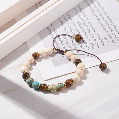 Lot 3 Bracelets Ajustables – Jaspe Impérial, Turquoise, Bois – Style Bohème Unisexe