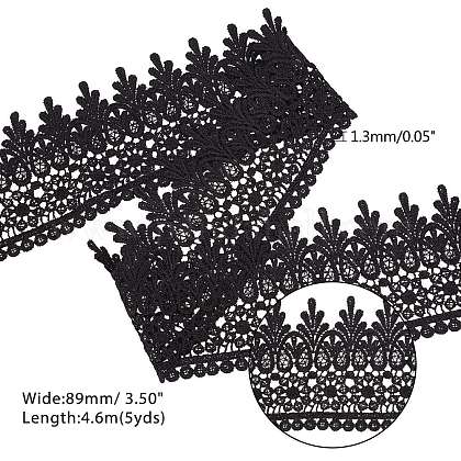 レーストリムナイロンリボン  ヘッドバンド用  飾るガーター  花のデザインと工芸品  ブラック  3-1/2インチ（89mm） SRIB-WH0006-26B-1