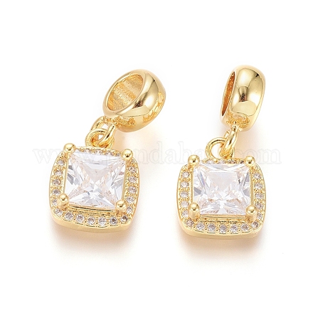 Brass Micro Pave Clear Cubic Zirconia European Dangle Charms OPDL-L016-13G-1