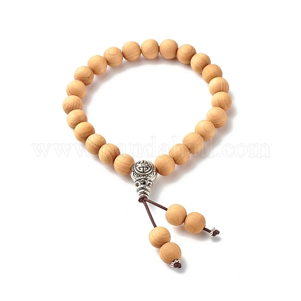 Braccialetto di perline di mala in legno naturale per uomo donna BJEW-JB06906-1
