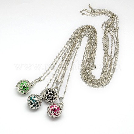 Trendy Women's Long Rolo Chain Brass Cage Pendant Necklaces NJEW-F044-M-1