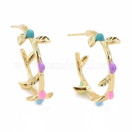 Colorful Enamel Branch Wrap Stud Earrings EJEW-I265-02G-1