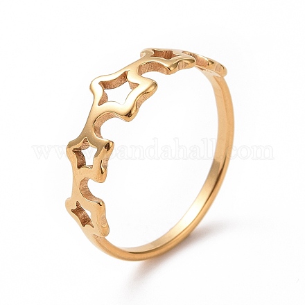 Ионное покрытие (ip) 201 кольцо из нержавеющей стали со звездой для женщин RJEW-J051-24G-1