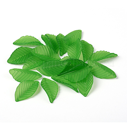 Green Transparent Frosted Acrylic Leaf Pendants for Chunky Necklace Jewelry X-FACR-R002-1-1