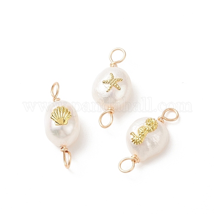 3 pièces 3 modèles grade aa breloques de connecteur de perles d'eau douce de culture naturelle avec des tranches d'alliage PALLOY-JF01996-1