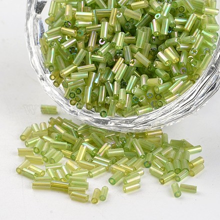 ガラス竹ビーズ  透明色の虹  黄緑  3~5x1.8~2mm  穴：0.8mm  約12000個/450g SEED-I001-164-1