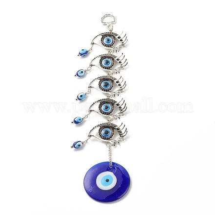 Décoration pendentif mauvais œil bleu turc en verre X-HJEW-I008-04AS-1
