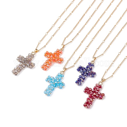 Sparkling Cross Pendant Necklace for Women NJEW-TA00015-1
