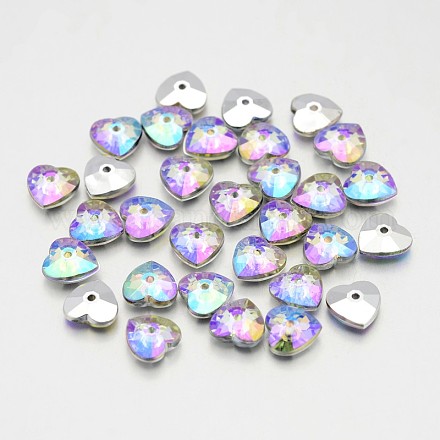 Back Plated Faceted Heart Taiwan Acrylic Rhinestone Beads ACRT-M07-8-04-1