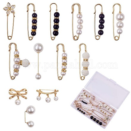 13Pcs 13 Style Acrylic Pearl Beaded Safety Pin Brooch JX430A-1