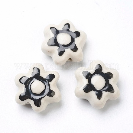 手作りの磁器の花のビーズ  ホワイト  15.5~17x15.5~17x7~7.5mm  穴：2mm  約20個/連  11.42インチ（29cm） PORC-J008-06-1