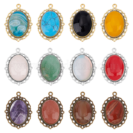 CHGCRAFT 24Pcs 3 Colors Oval Pendant Trays with Stone Cabochon Bezel Pendant Trays for Crafting DIY Jewelry Making DIY-CA0003-40-1