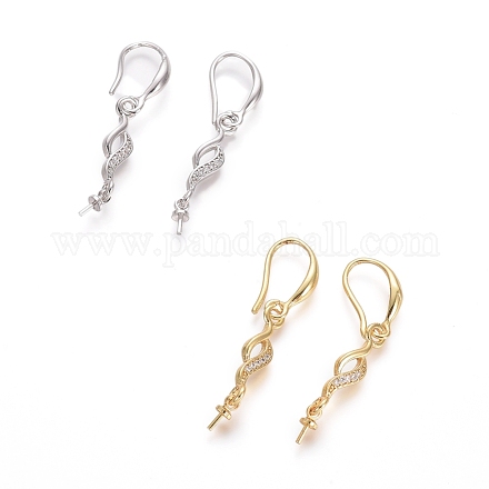 Brass Micro Pave Clear Cubic Zirconia Earring Hooks ZIRC-L086-008-1