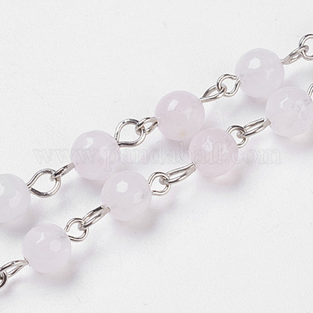 Catene di perline fatte a mano in quarzo rosa naturale AJEW-JB00438-06-1