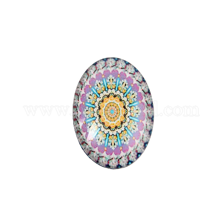 Cabochons ovales en verre de fleur géométrique GGLA-N003-18x25-G22-1