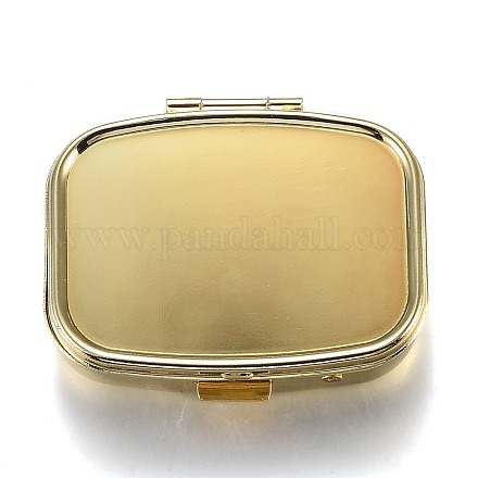 2コンパートメントの鉄製ピルボックス  薬箱旅行  内側の鏡付き  UVレジンクラフト用ブランクベース  長方形  ゴールドカラー  57x46.5x15mm CON-H013-02G-1