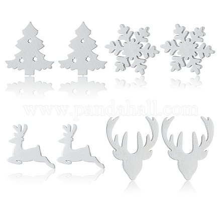 Anattasoul 4 paires 4 style arbre de noël et cerf et flocon de neige boucles d'oreilles en acier au titane exquis pour les femmes EJEW-AN0002-38-1