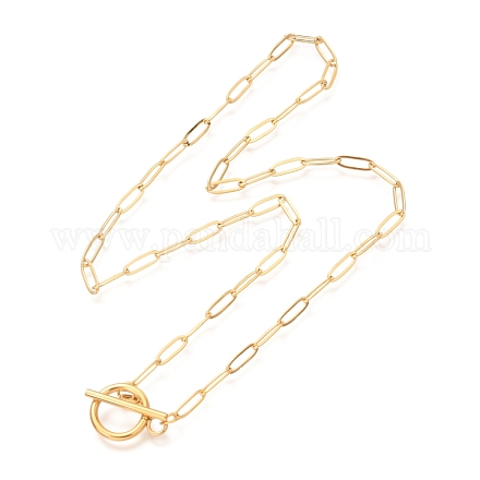 Unisex Vacuum Plating 304 Stainless Steel Paperclip Chain Necklaces X-NJEW-H215-04G-1