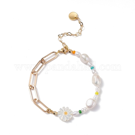 Bracelet de perles de coquillage naturel de tournesol X1-BJEW-TA00027-1