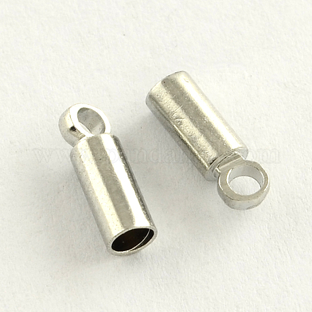真鍮製コードエンドパーツ  エンドキャップ  カドミウムフリー＆鉛フリー  コラム  プラチナ  9x3.5mm  穴：1.5mm  3mm内径 X-KK-R001-07-P-1