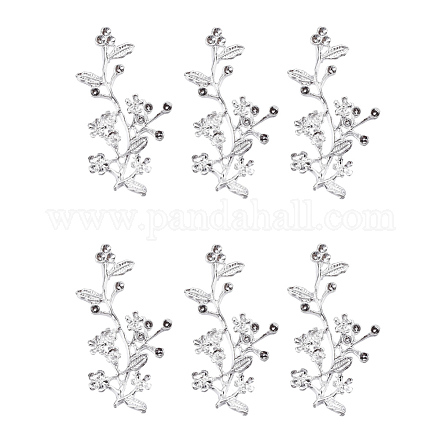 合金コネクタラインストーンの設定  花と枝  銀色のメッキ  44.5x23x8mm  穴：2.2mm  2mmのラインストーンに適する X-PALLOY-G253-15S-1