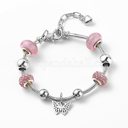 201 Stainless Steel Butterfly Charm European Bracelet with Snake Chains BJEW-JB08044-01-1