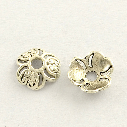 3-Petal Tibetan Style Zinc Alloy Flower Bead Caps TIBEB-R062-041-1