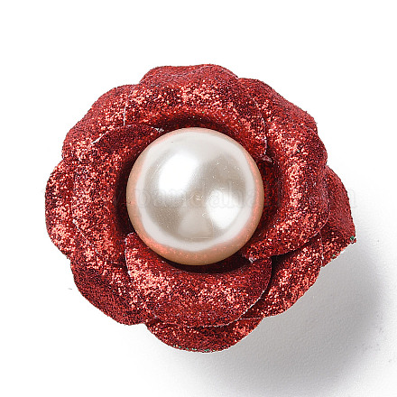 Flower Glitter Imitation Leather with Plastic Pearl Brooch Pin JEWB-K013-02P-01-1