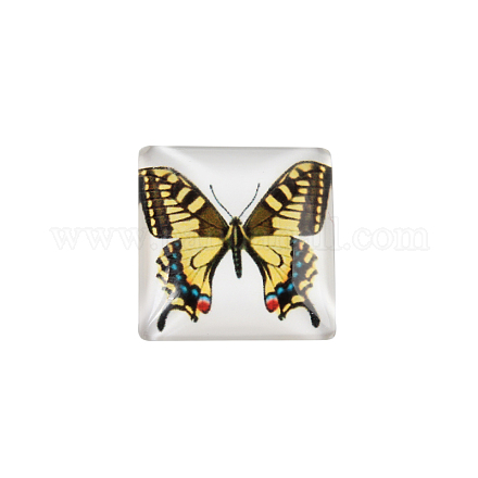 Butterfly Printed Glass Square Cabochons GGLA-N001-15mm-C28-1
