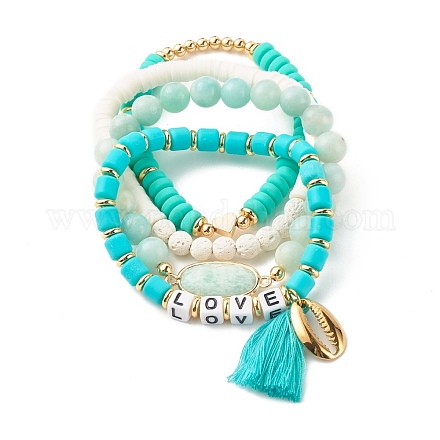 Love Beads Stretch Bracelets Set BJEW-JB07213-04-1