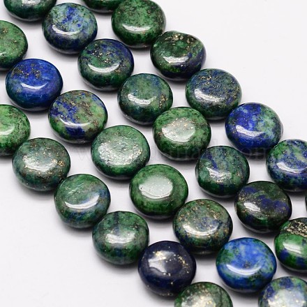 Natural Chrysocolla and Lapis Lazuli Flat Round Beads Strands G-M266-18-1