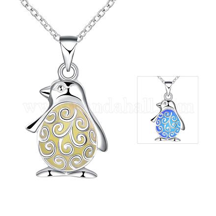 Сплав цинка полая пингвина светящееся серебристые ожерелья NJEW-BB03236-C-1