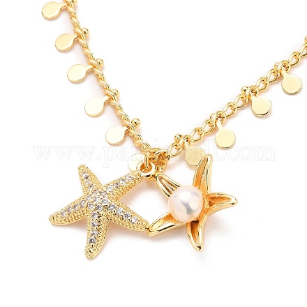 Ожерелья с подвесками в виде морских звезд из латуни с прозрачным фианитом и прозрачным фианитом NJEW-JN03150-01-1