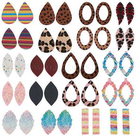 SUNNYCLUE 1 Box 6 Styles 12Pcs Leopard Print Teardrop Dangle Charms with Brass Findings Sector Fan Shape Leather Pendants for Jewelry Earrings Making Craft Supplies FIND-SC0001-05-1