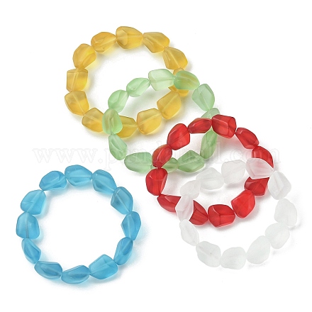Braccialetti elasticizzati con perline di vetro trasparente smerigliato da donna BJEW-JB09512-1