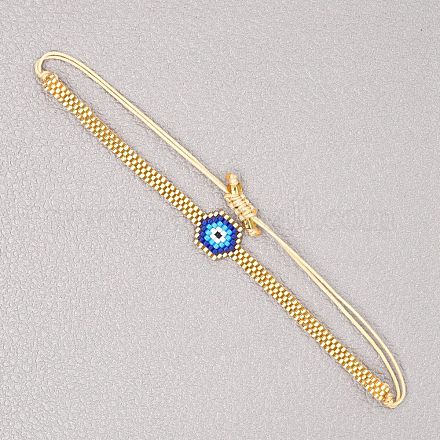 Шестигранник с дурным глазом Миюки плетеный браслет из стеклянных бусинок для женщин BJEW-A22-12-19-B-1-1