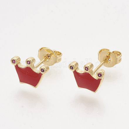 Brass Cubic Zirconia Stud Earrings EJEW-S201-171B-1