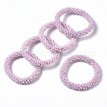 Braccialetti elasticizzati con perle di vetro opaco sfaccettato BJEW-S144-002D-02-1