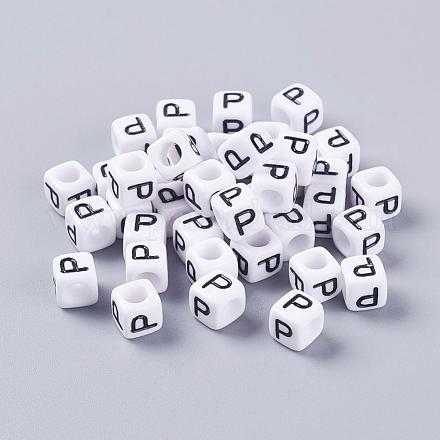 Lettera p bianco lettera cubo perline acrilico per fare gioielli di nome X-PL37C9308-P-1