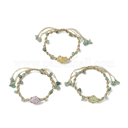Bracciale con perline intrecciate in cristallo di quarzo naturale tinto e scaglie di avventurina verde BJEW-TA00351-1