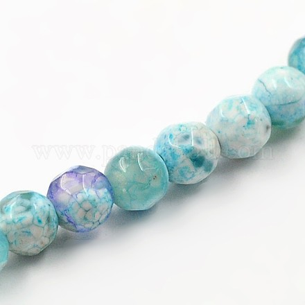 Dyed Natural Fire Crackle Agate Faceted Round Bead Strands G-O038-21B-1